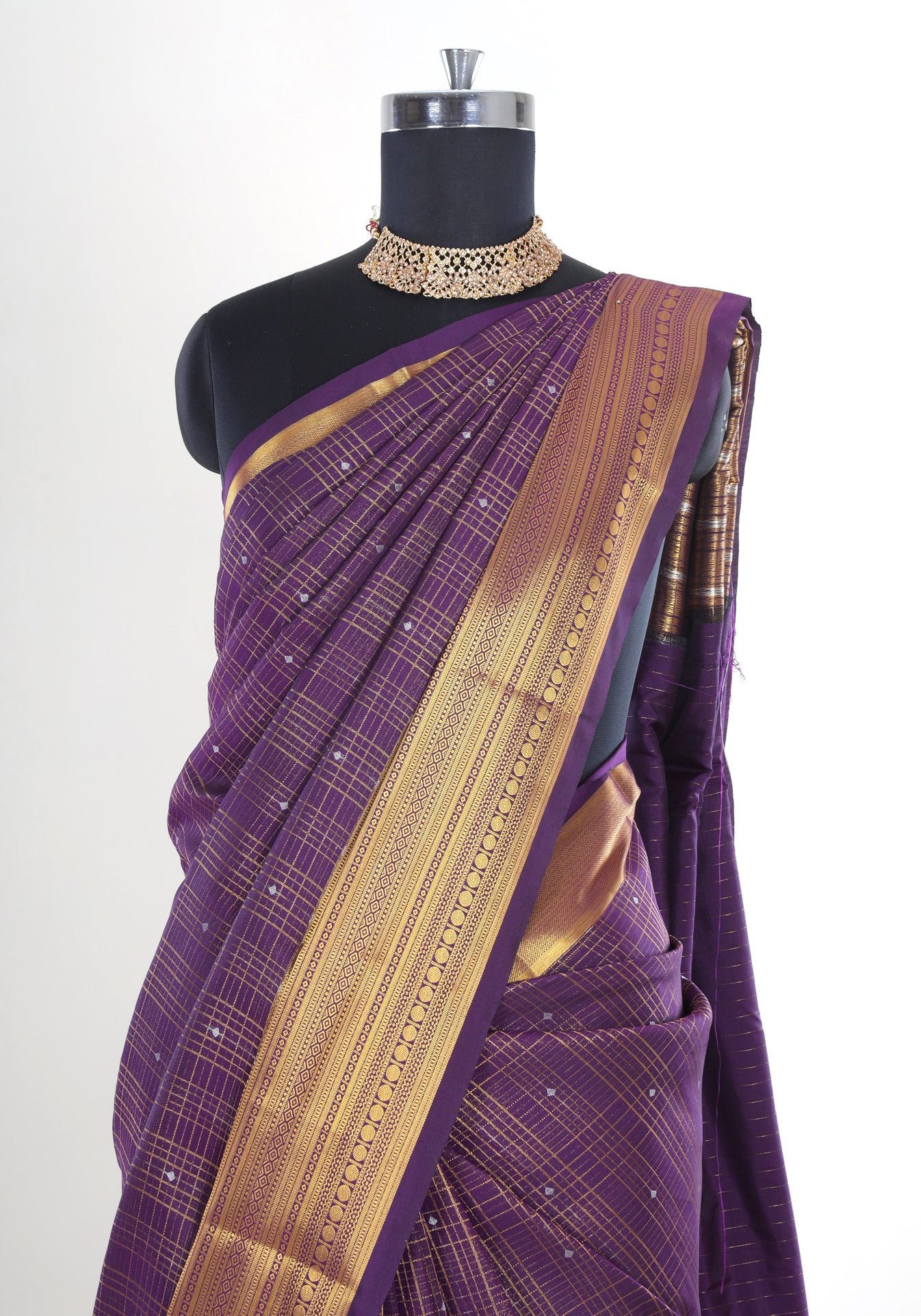 Pure Kanchipuram Art Silk Saree Purple Bronze Gold Pallu