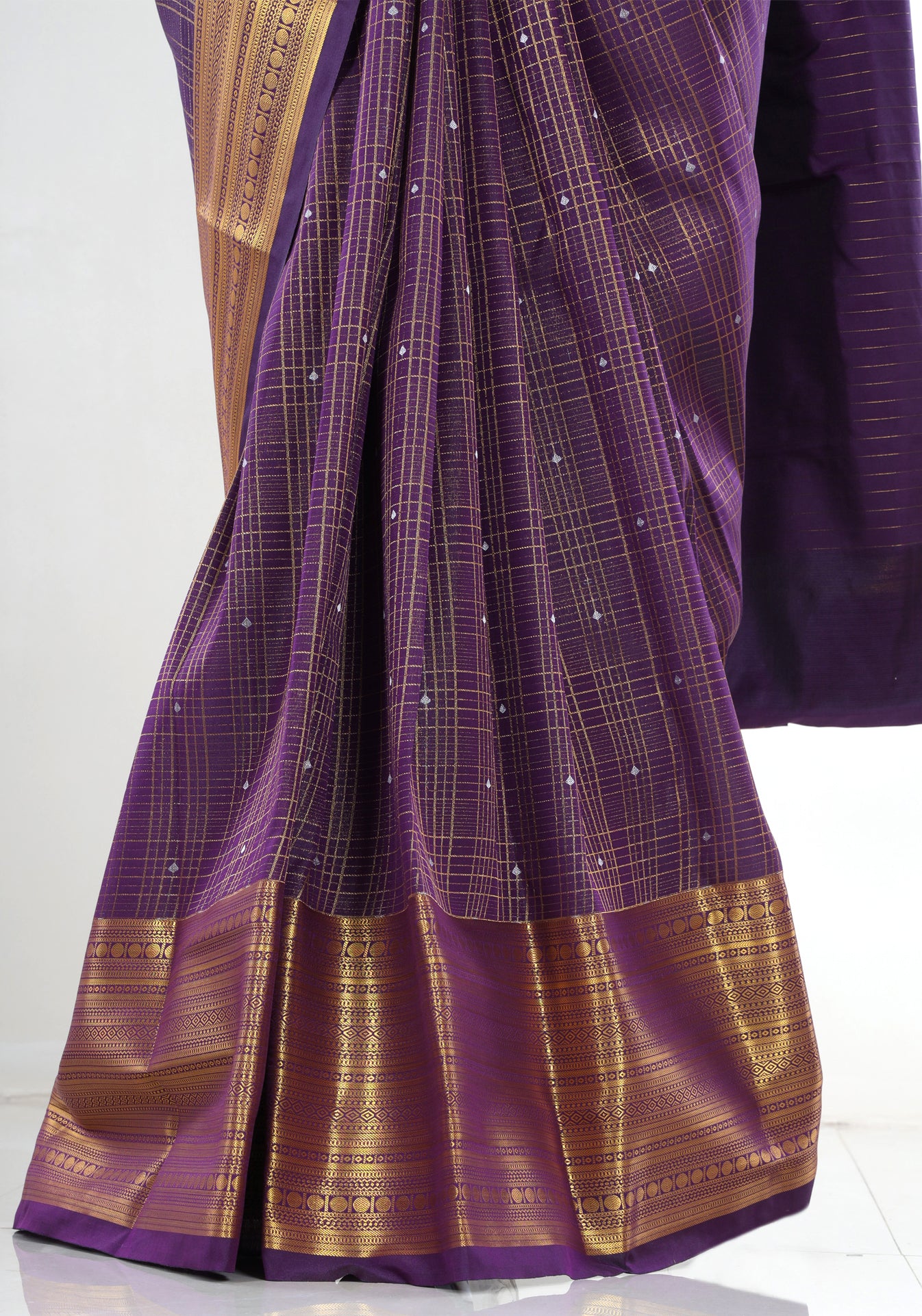 Pure Kanchipuram Art Silk Saree Purple Bronze Gold Pallu