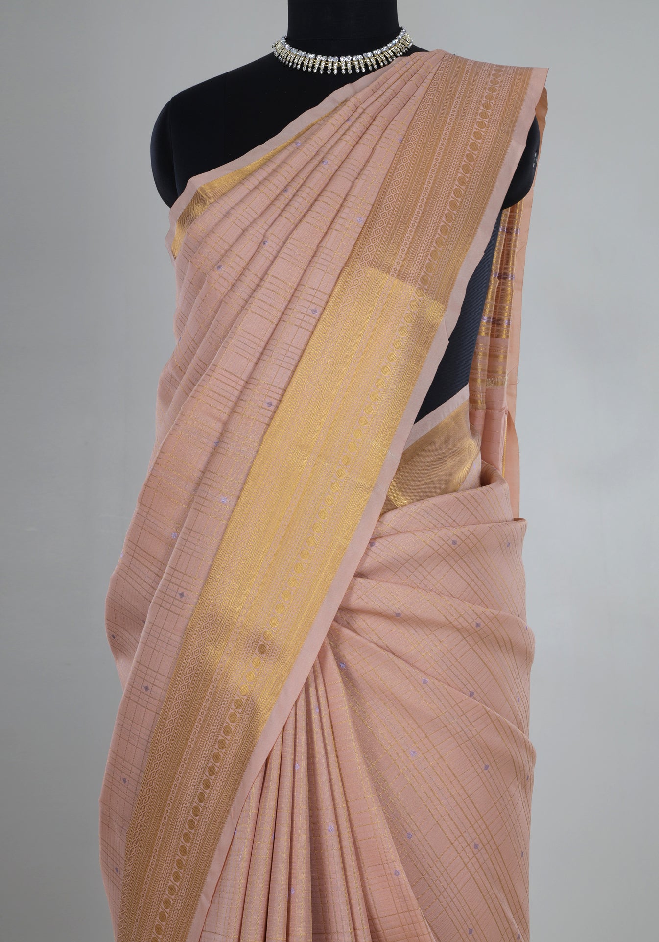 Pure Kanchipuram Art Silk Saree Dusty Peach Gold Border