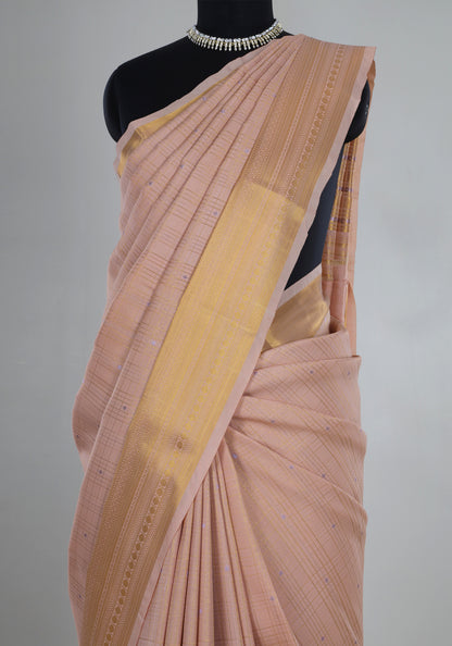 Pure Kanchipuram Art Silk Saree Dusty Peach Gold Border