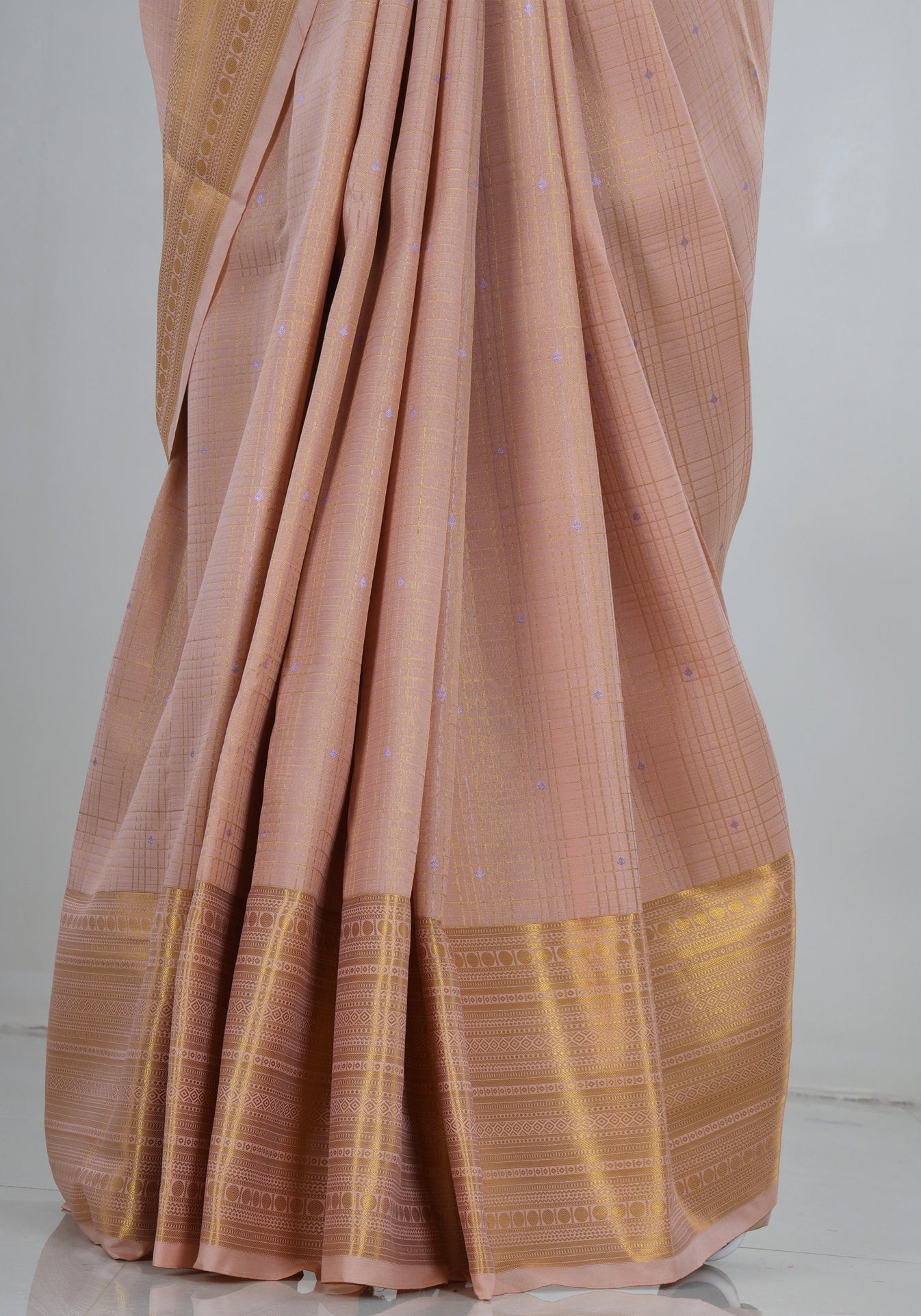 Pure Kanchipuram Art Silk Saree Dusty Peach Gold Border