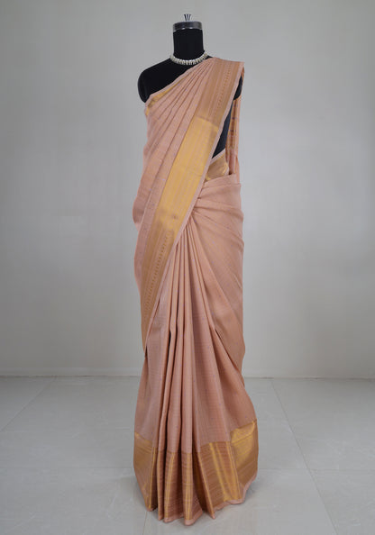 Pure Kanchipuram Art Silk Saree Dusty Peach Gold Border