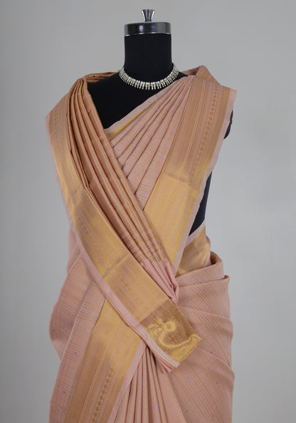 Pure Kanchipuram Art Silk Saree Dusty Peach Gold Border