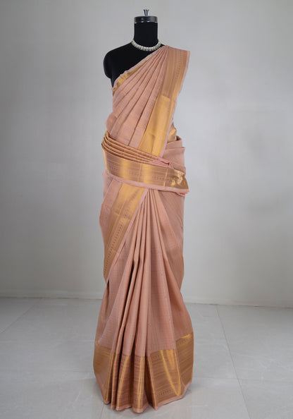 Pure Kanchipuram Art Silk Saree Dusty Peach Gold Border