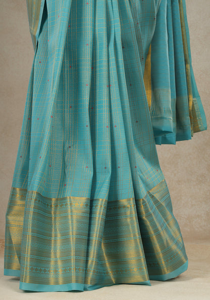 Pure Kanchipuram Art Silk Saree Aqua Blue Gold Border