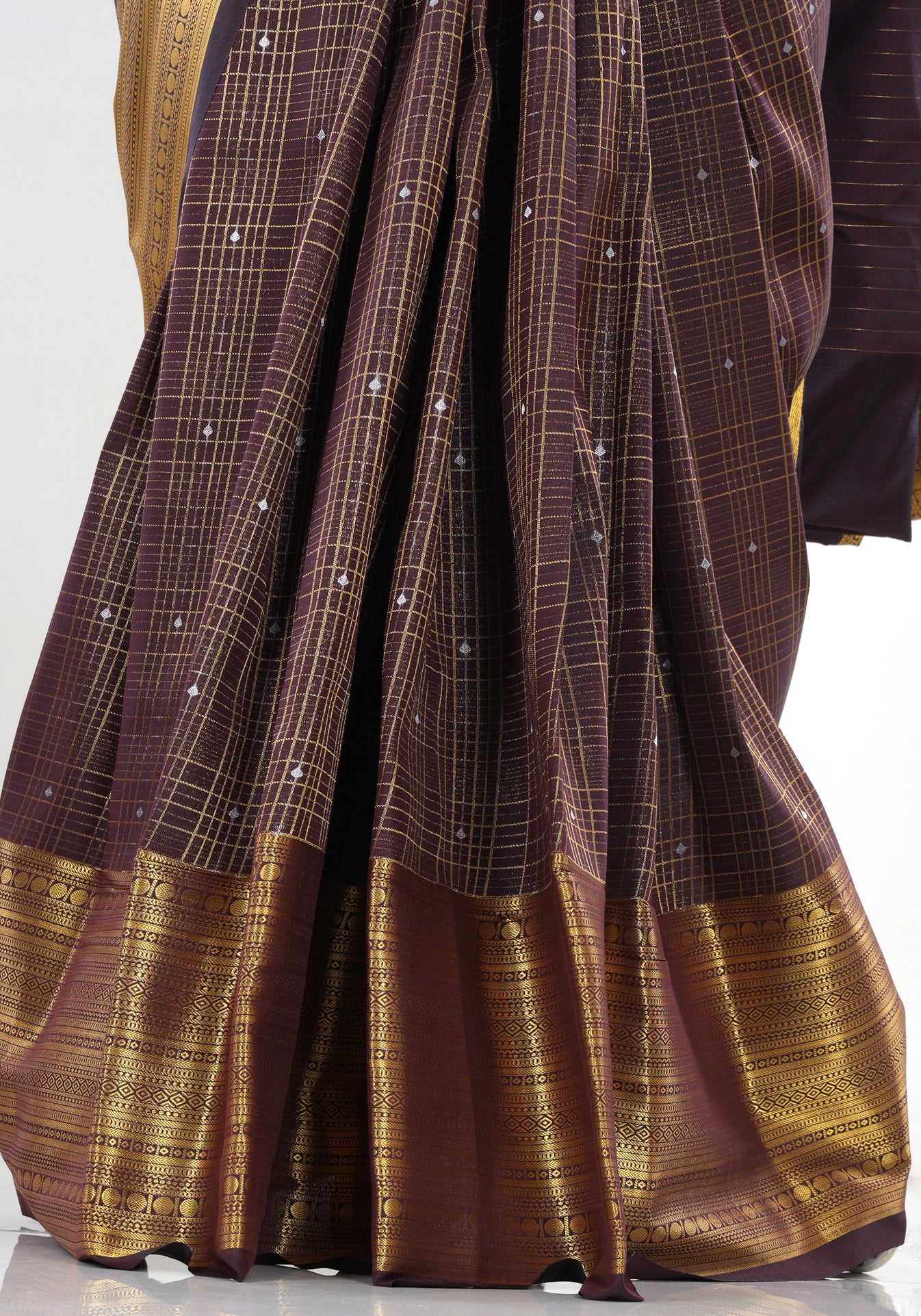 Pure Kanchipuram Art Silk Saree Coffee Brown Bronze Gold Border