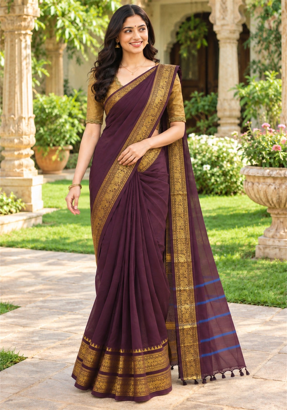 Chettinad Cotton Saree - PCS-1-9023 - full drape - view 2