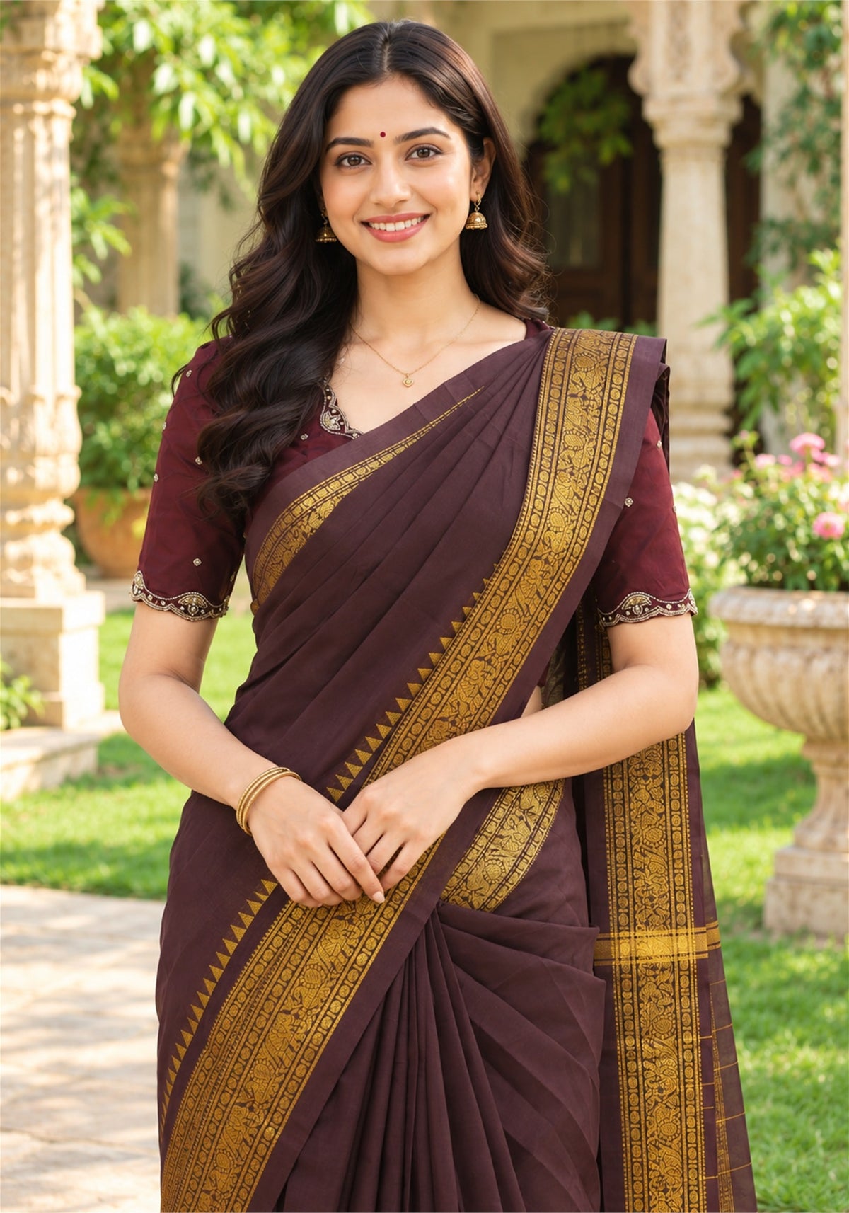 Chettinad Cotton Saree - PCS-1-9024 - portrait detail - view 3
