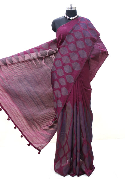 Dhupian Thread Silk Saree Magenta Grey Round Motif