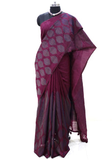 Dhupian Thread Silk Saree Magenta Grey Round Motif