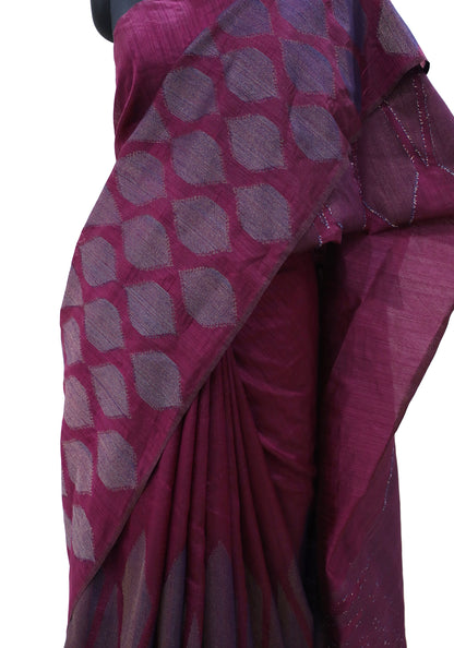 Dhupian Thread Silk Saree Magenta Grey Round Motif
