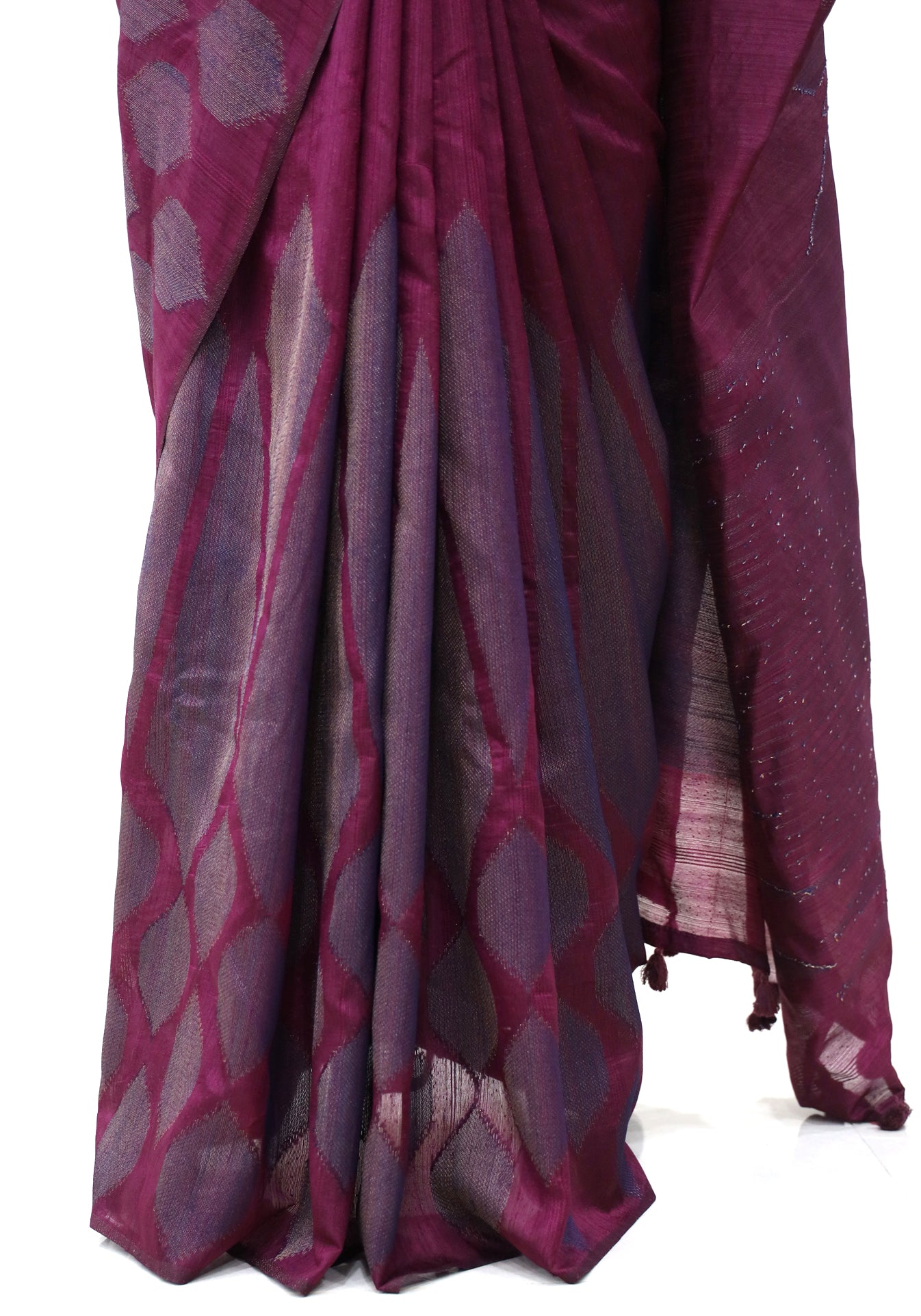 Dhupian Thread Silk Saree Magenta Grey Round Motif