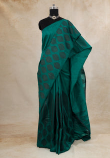 Dhupian Thread Silk Saree Emerald Teal Woven Motif
