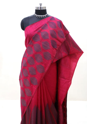 Dhupian Thread Silk Saree Ruby Red Grey Round Motif