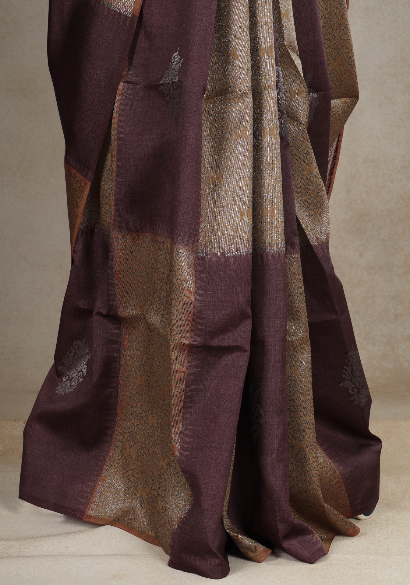 Tussar Silk Saree Striped Maroon Antique Gold