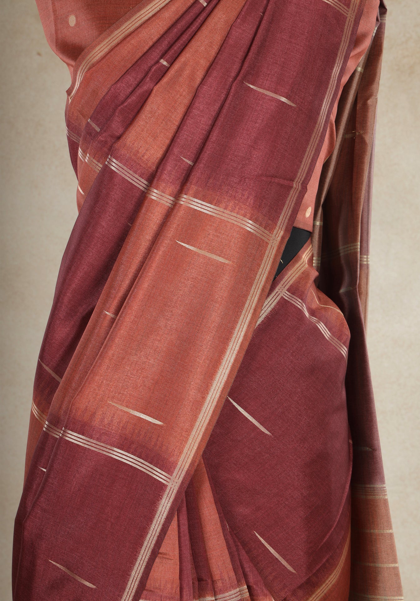 Tussar Silk Saree Striped Rust Copper Maroon