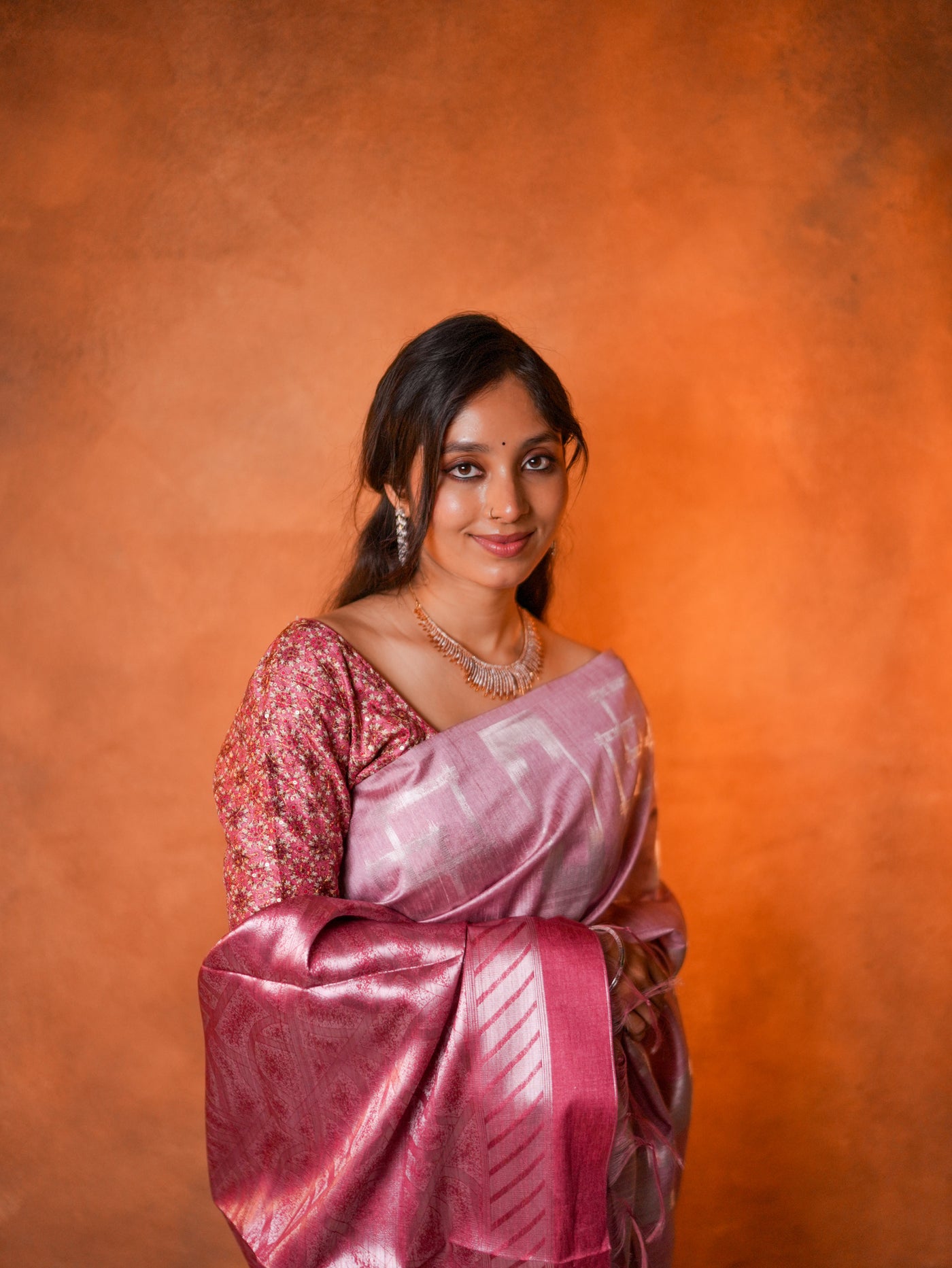 Tissue Silk Saree Rose Pink Silver Ikat - TSS-1-1001 - view 7
