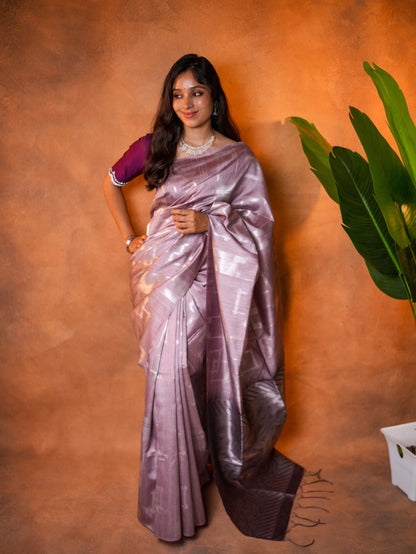 Tissue Silk Saree Lavender Silver Geometric - TSS-1-1002 - view 1