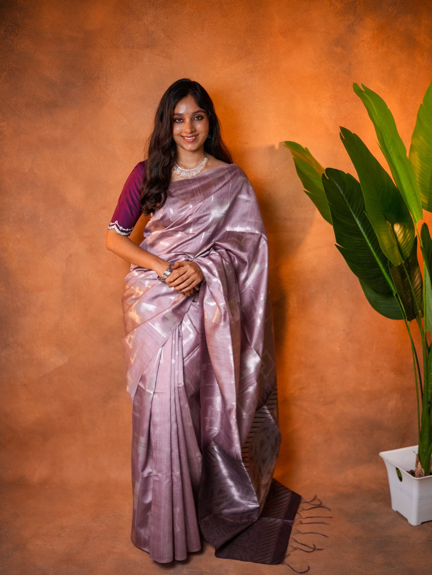 Tissue Silk Saree Lavender Silver Geometric - TSS-1-1002 - view 2