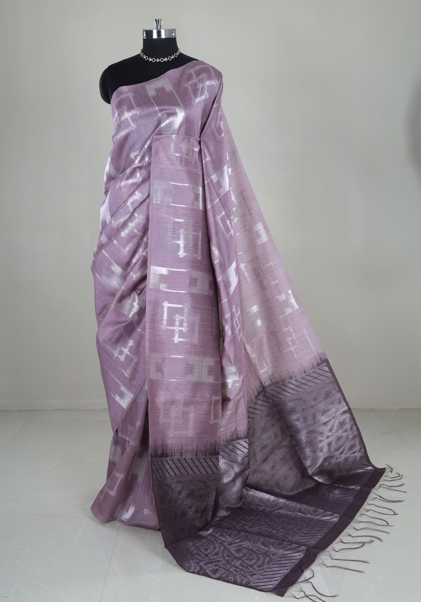 Tissue Silk Saree Lavender Silver Geometric