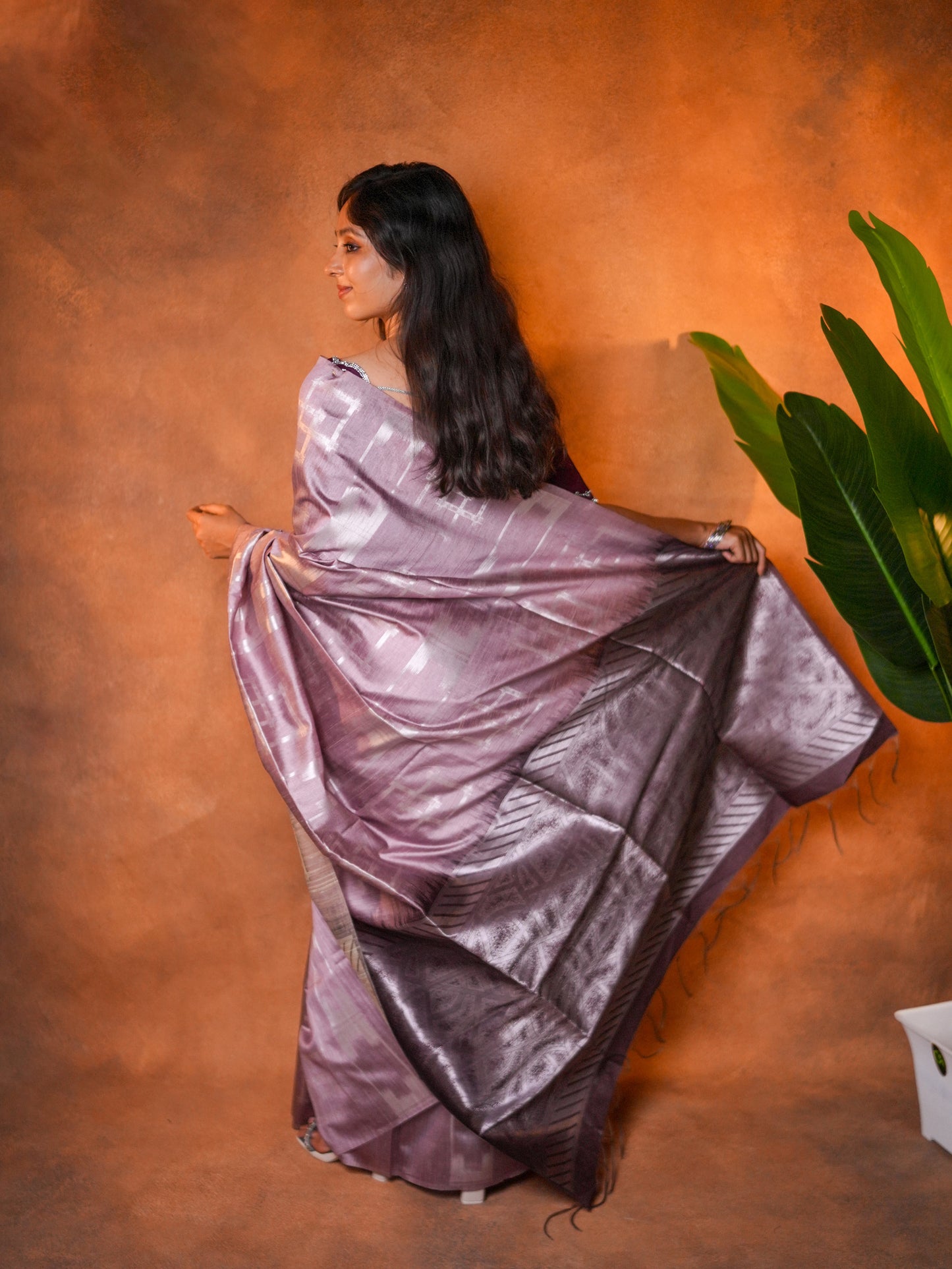 Tissue Silk Saree Lavender Silver Geometric - TSS-1-1002 - view 5