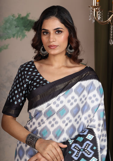 Fancy Saree Black & White Colour