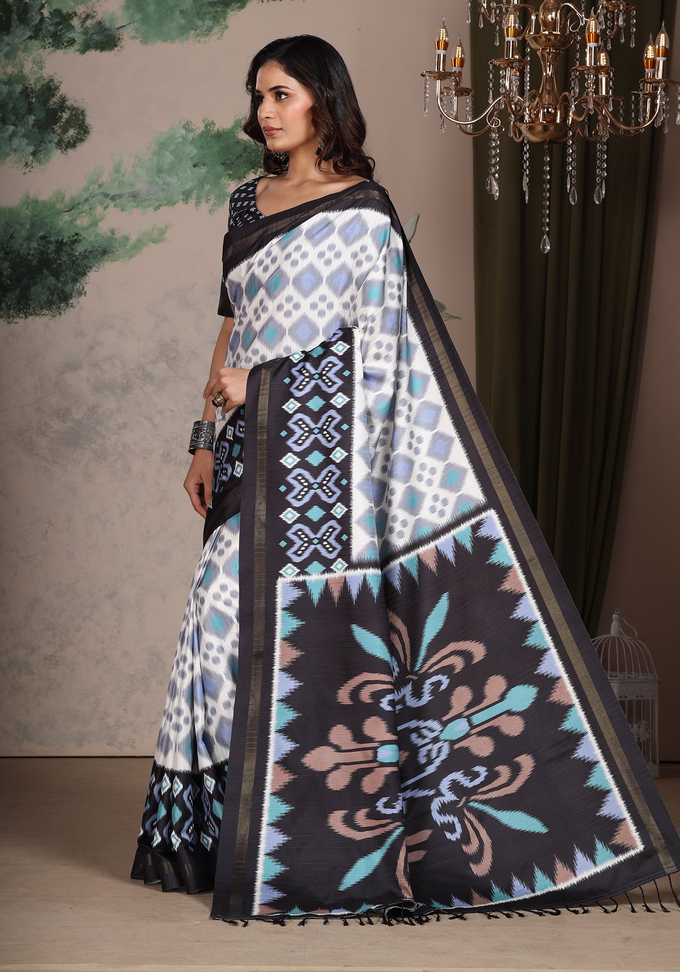 Fancy Saree Black & White Colour