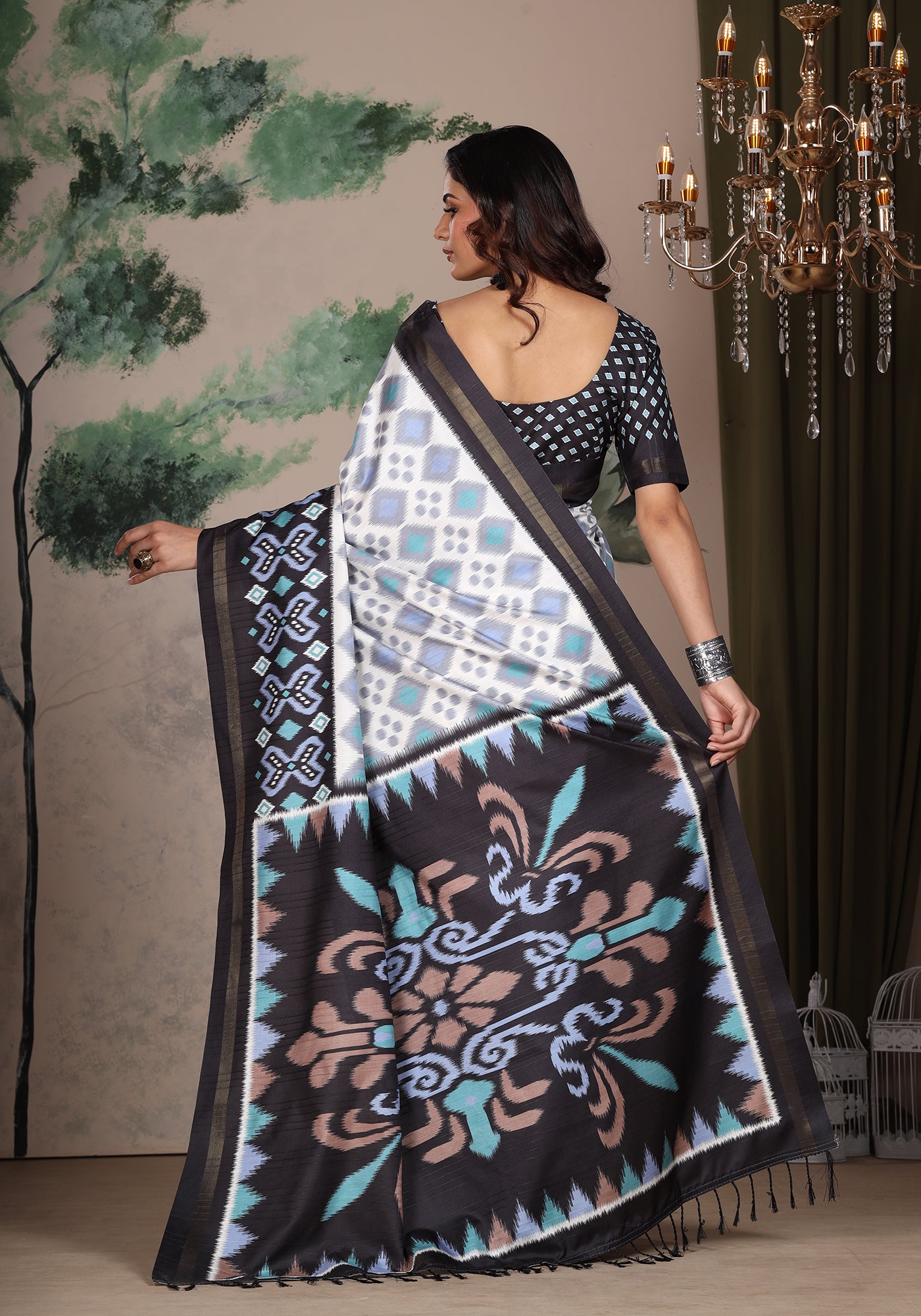 Fancy Saree Black & White Colour