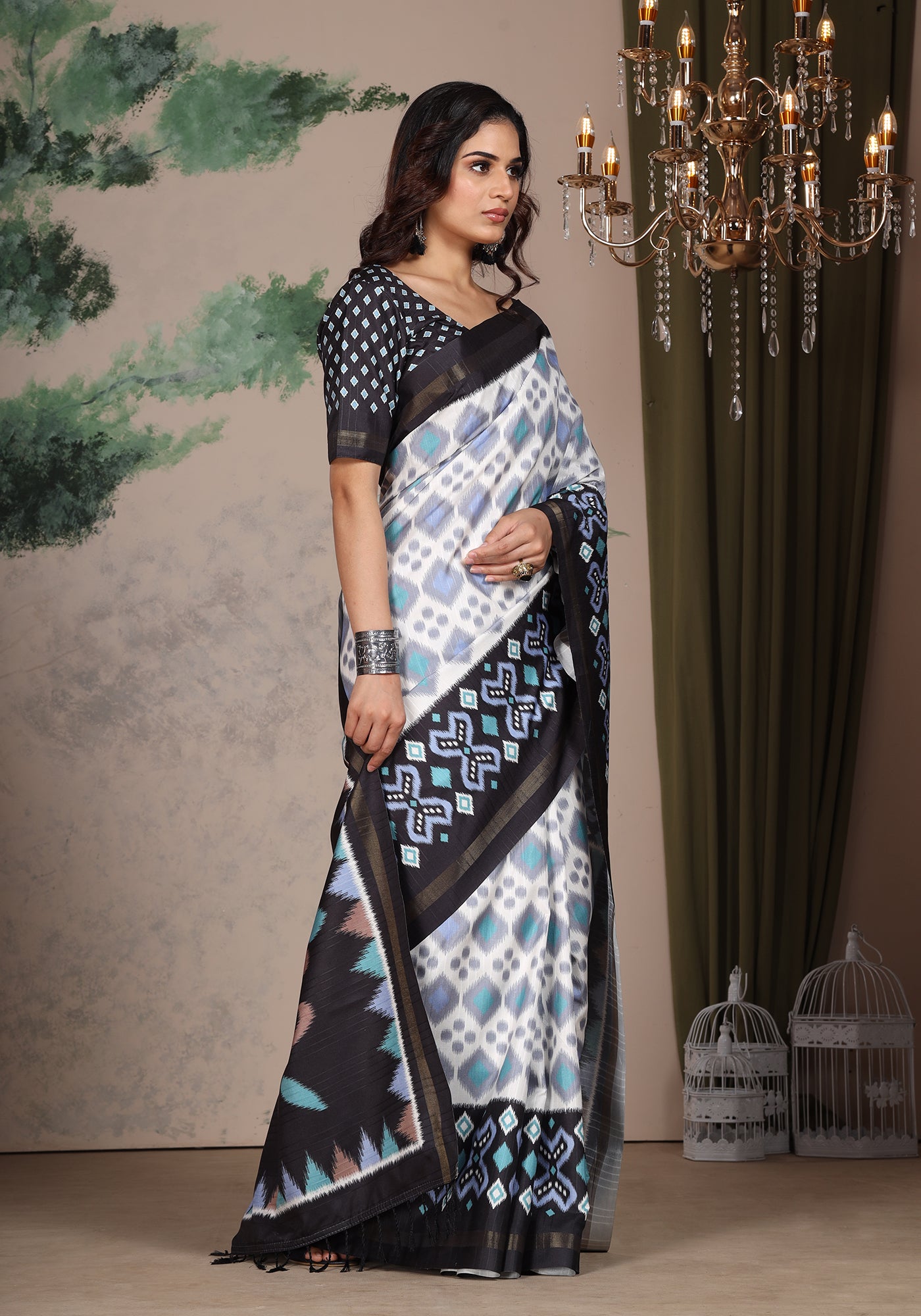 Fancy Saree Black & White Colour