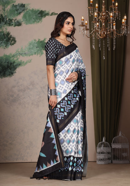 Fancy Saree Black & White Colour