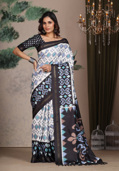 Fancy Saree Black & White Colour