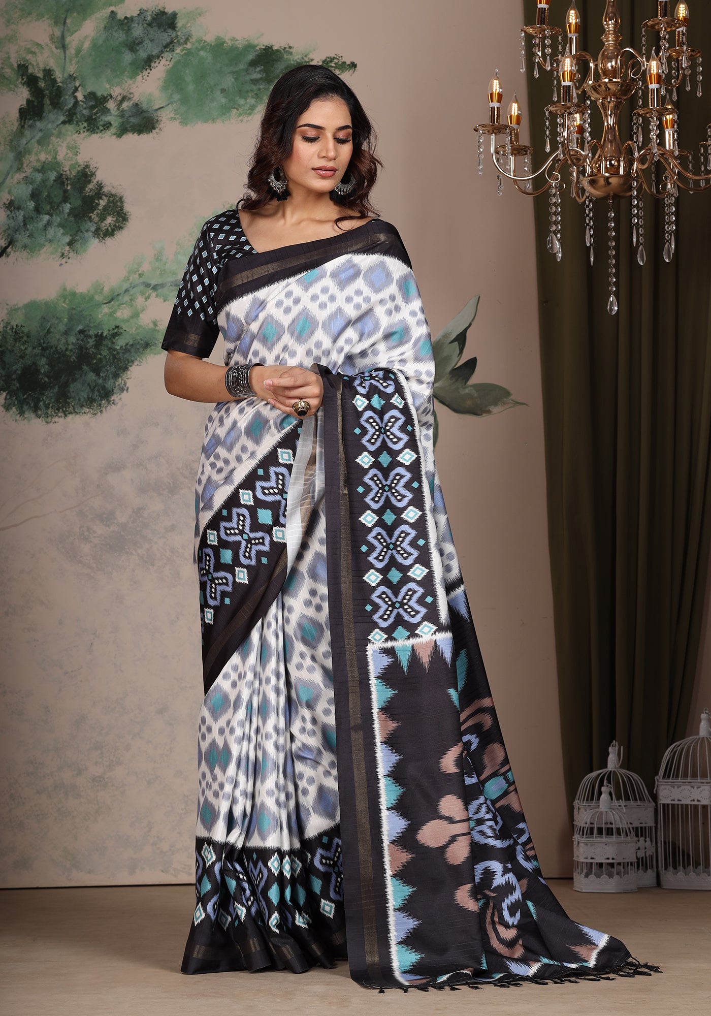Fancy Saree Black & White Colour