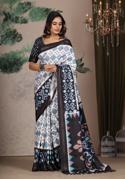 Fancy Saree Black & White Colour