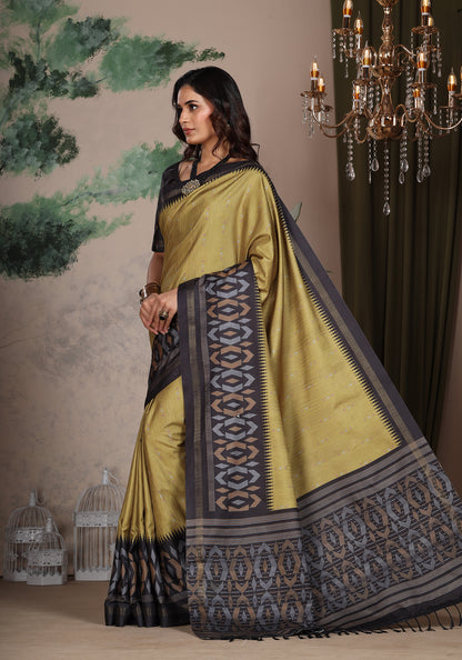 Fancy Saree Mustard Yellow Ikat Border