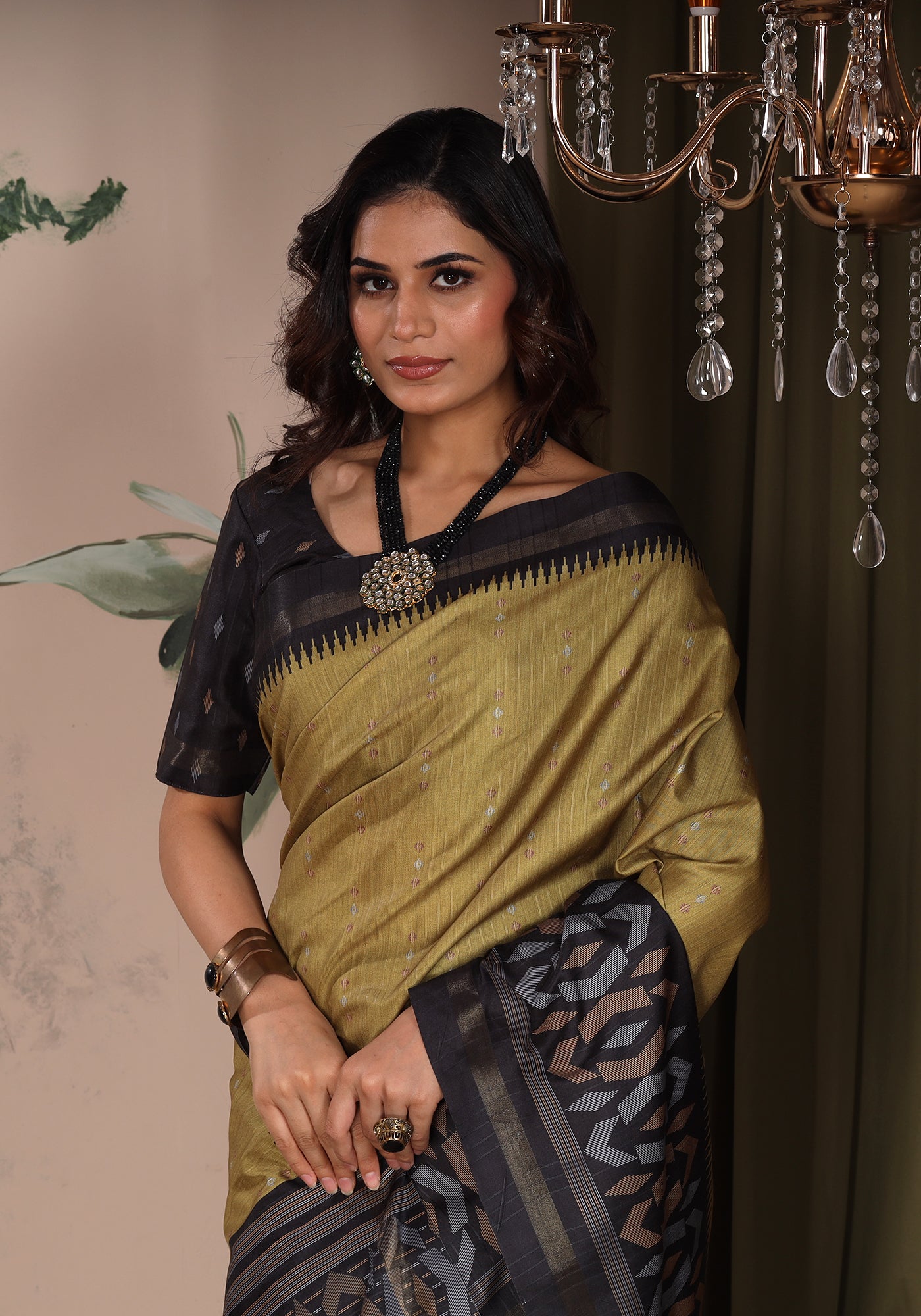 Fancy Saree Mustard Yellow Ikat Border