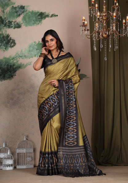 Fancy Saree Mustard Yellow Ikat Border