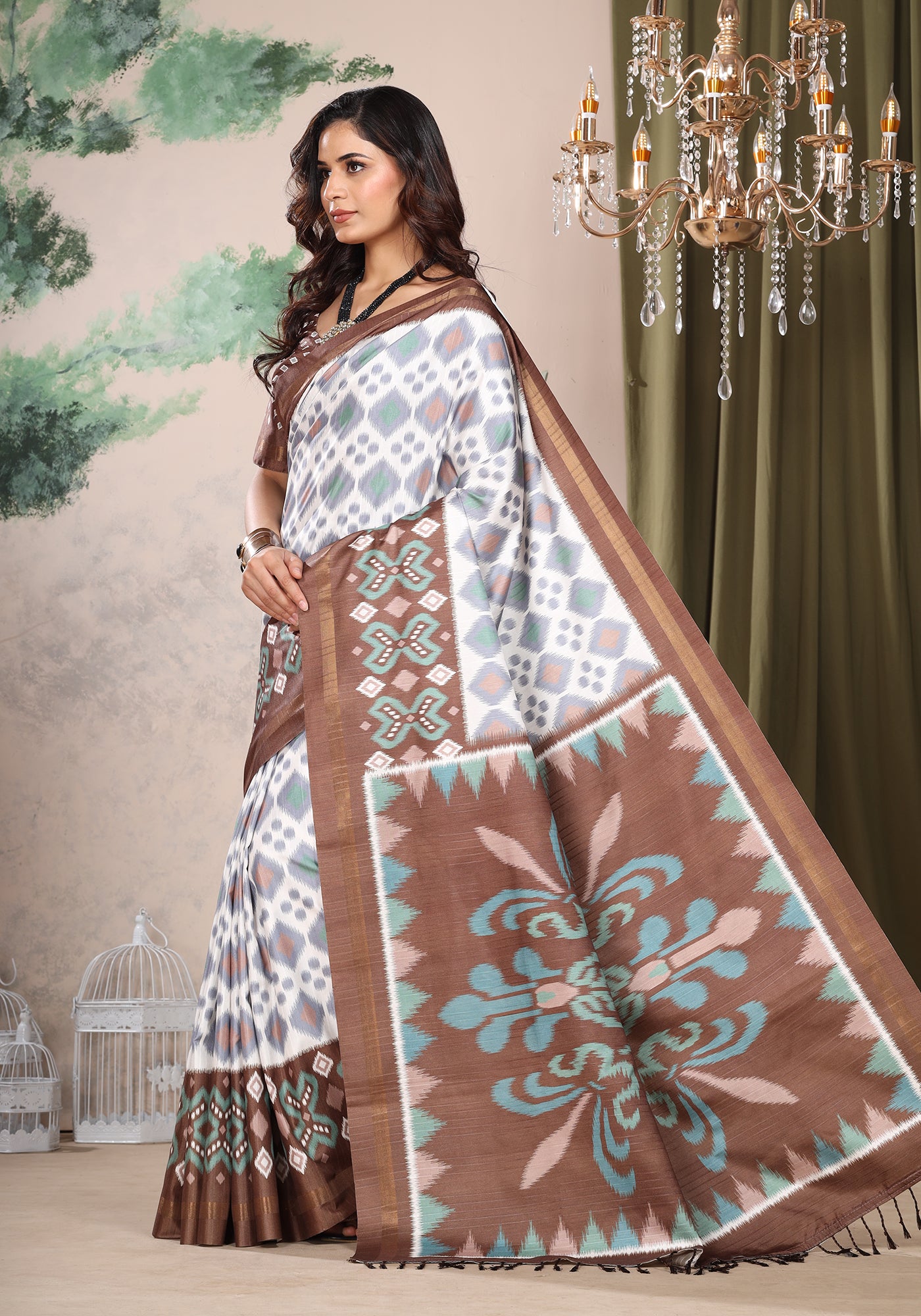 Fancy Saree Brown Printed
