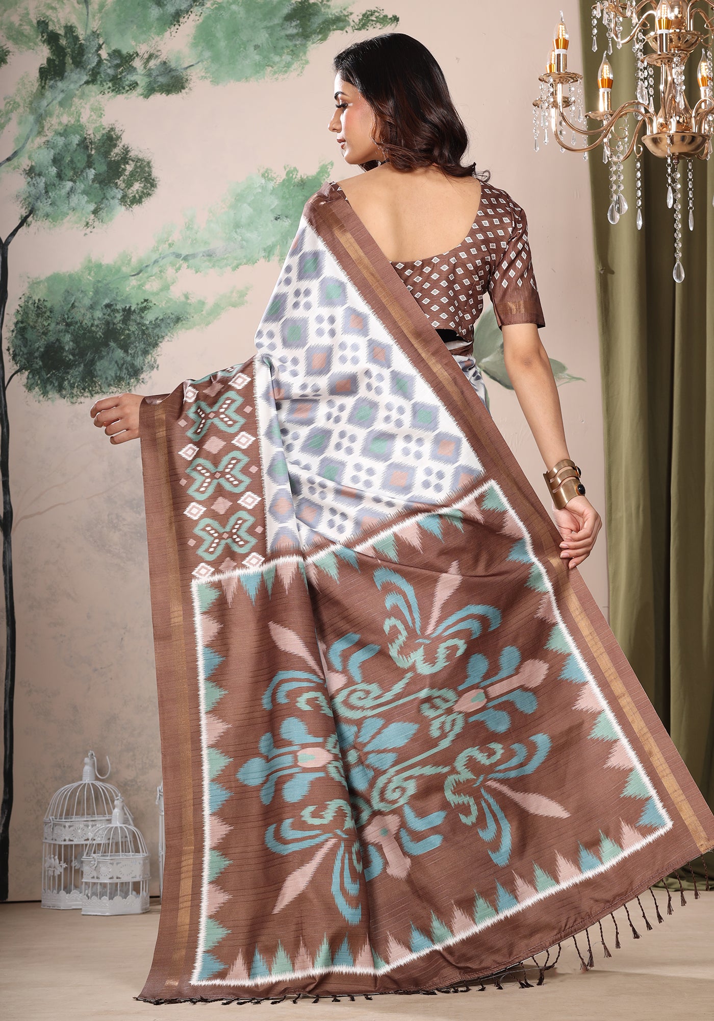Fancy Saree Brown Printed