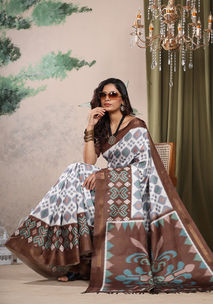 Fancy Saree Brown Printed
