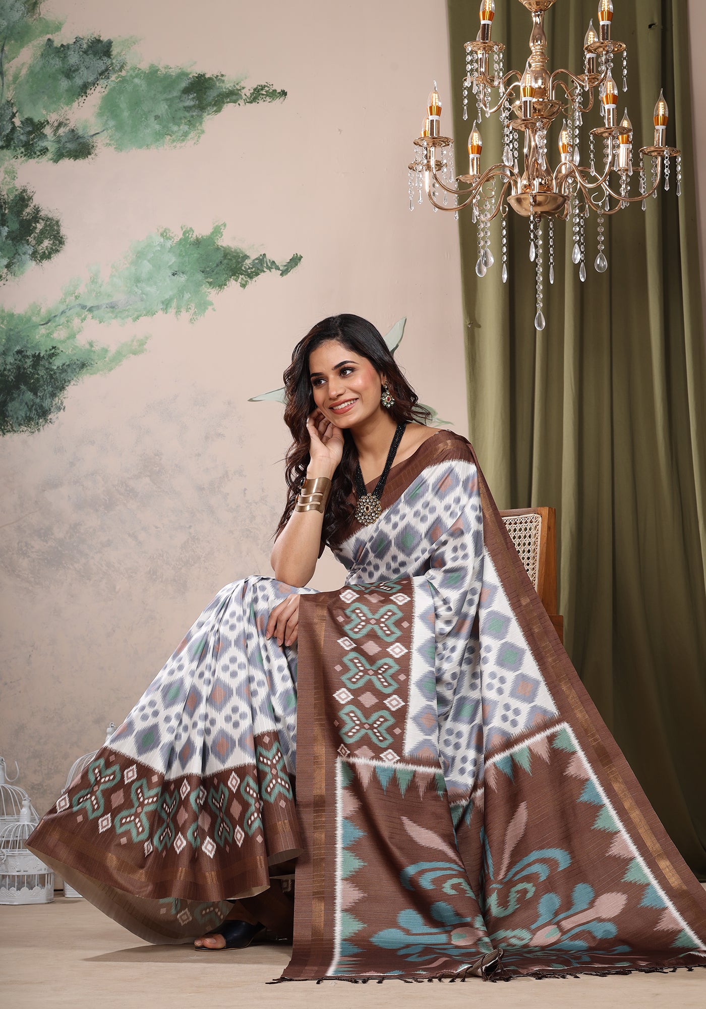 Fancy Saree Brown Printed