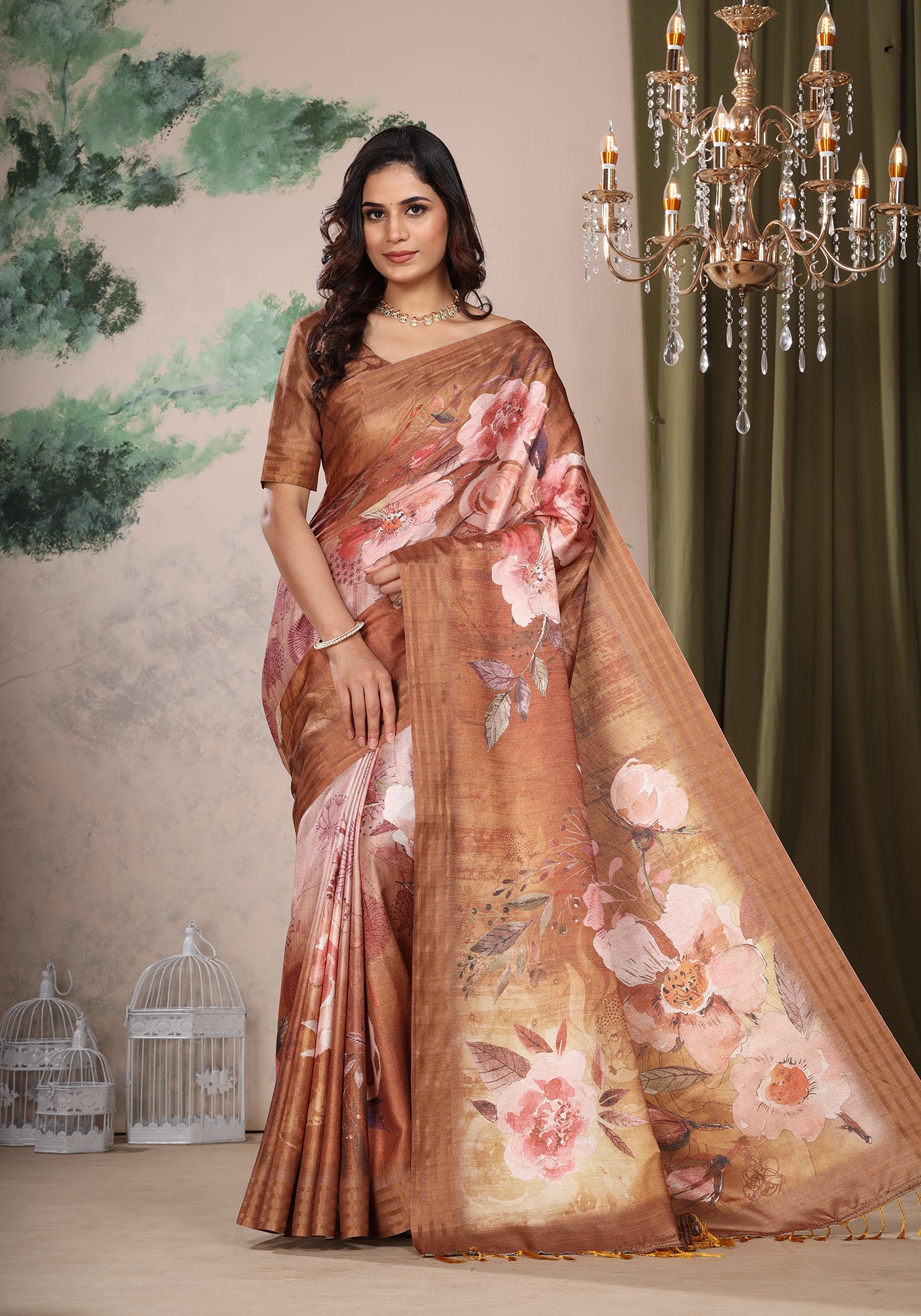 Fancy Saree Ivory Cream Floral WaterColor