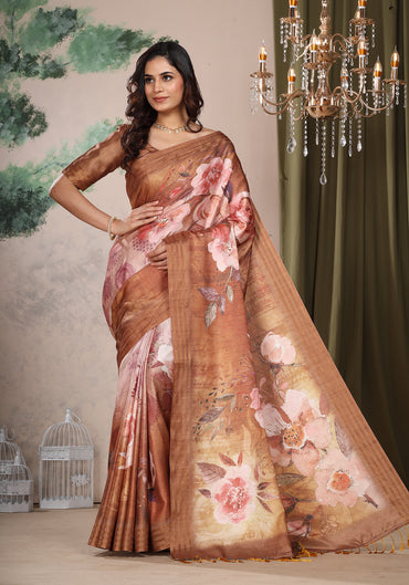 Fancy Saree Ivory Cream Floral WaterColor