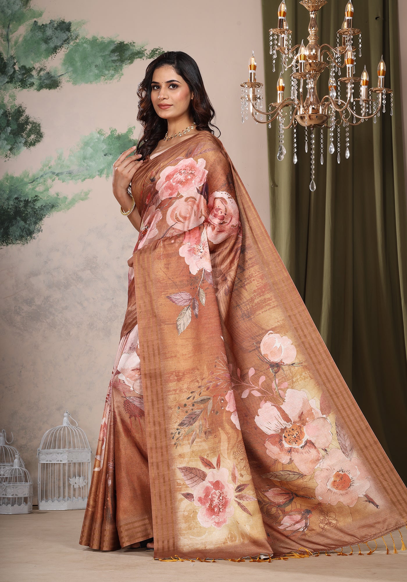 Fancy Saree Ivory Cream Floral WaterColor