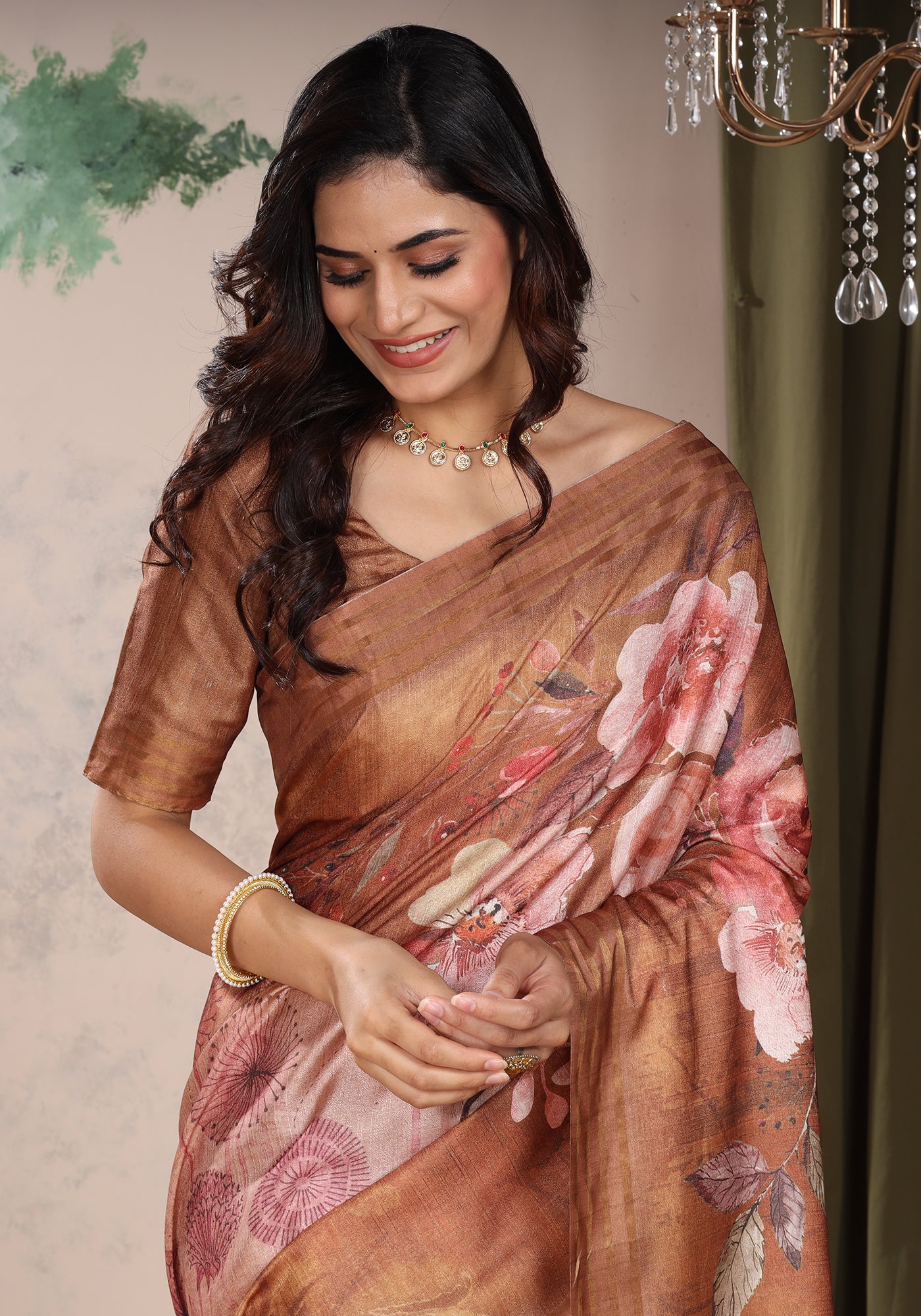 Fancy Saree Ivory Cream Floral WaterColor