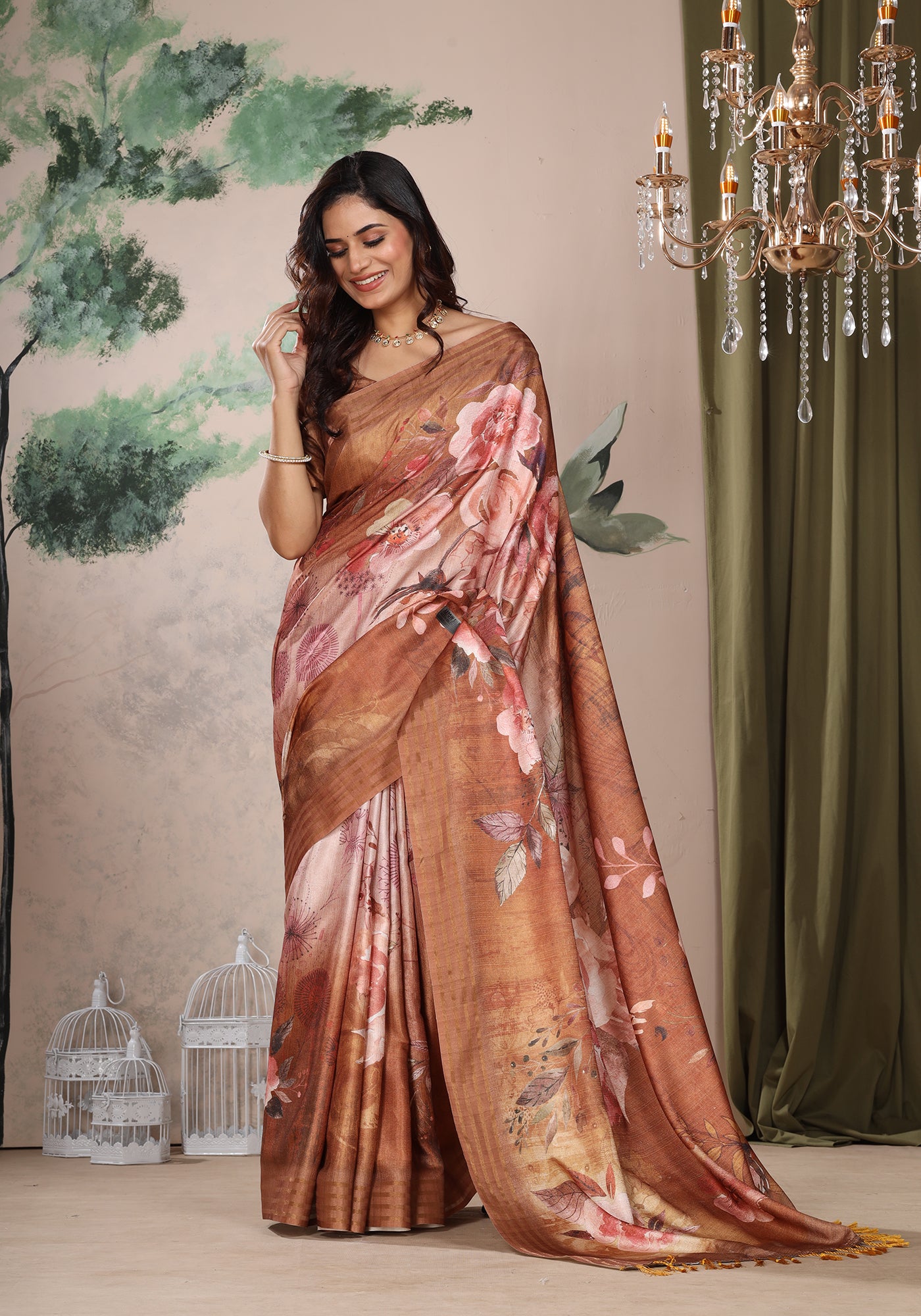 Fancy Saree Ivory Cream Floral WaterColor