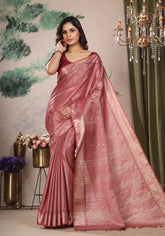 Bhagalpuri Tissue Silk Saree Dusty Rose Gold Zari Pallu