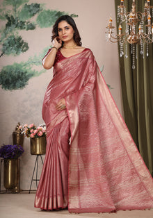 Bhagalpuri Tissue Silk Saree Dusty Rose Gold Zari Pallu