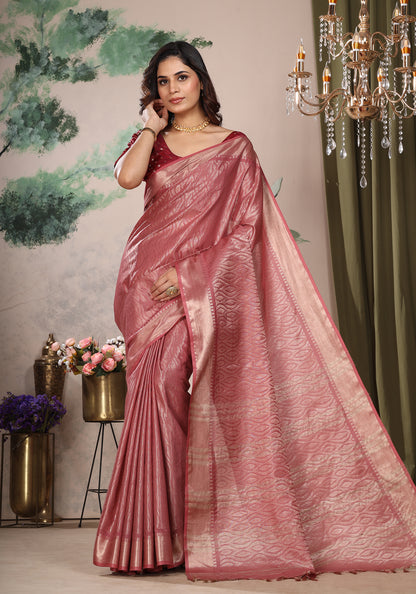 Bhagalpuri Tissue Silk Saree Dusty Rose Gold Zari Pallu