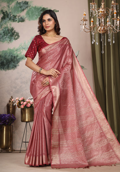 Bhagalpuri Tissue Silk Saree Dusty Rose Gold Zari Pallu