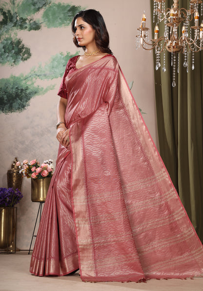 Bhagalpuri Tissue Silk Saree Dusty Rose Gold Zari Pallu
